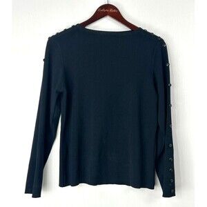 One Girl Who Women Sweater L Black Long Sleeve Button Accent Classic Knit Top T
